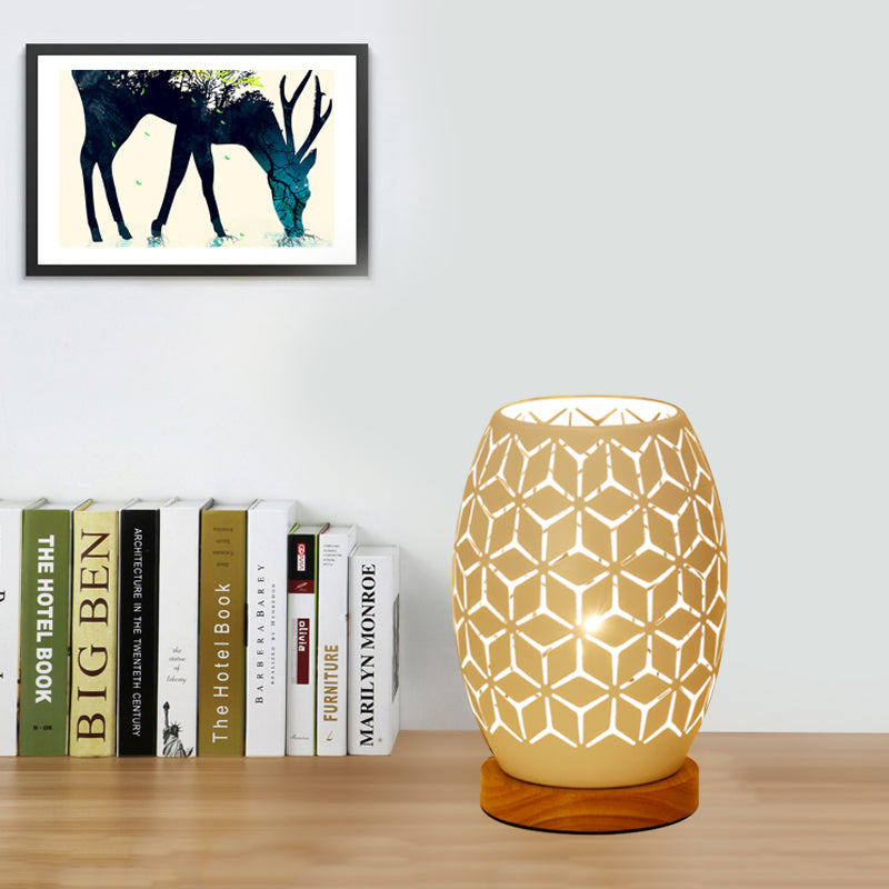 Modernist Oblong Night Light Metal 1 Head Bedroom Night Table Lamp in White with Hollow Out Design Clearhalo 'Lamps' 'Table Lamps' Lighting' 780579