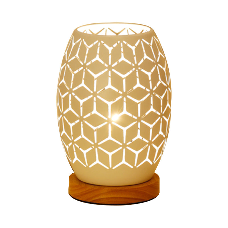 Modernist Oblong Night Light Metal 1 Head Bedroom Night Table Lamp in White with Hollow Out Design Clearhalo 'Lamps' 'Table Lamps' Lighting' 780580