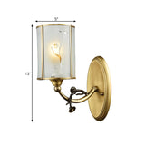 Brass 1 Light Wall Light Sconce Vintage Translucent Glass Cylinder Wall Lamp Fixture for Corner Clearhalo 'Wall Lamps & Sconces' 'Wall Lights' Lighting' 780654