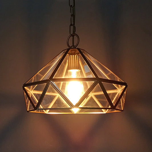 Colonial Diamond Shape Pendant Lighting 1 Bulb Clear Glass Ceiling Hang Fixture in Brass for Bedroom Clearhalo 'Ceiling Lights' 'Glass shade' 'Glass' 'Island Lights' 'Pendant Lights' 'Pendants' Lighting' 780709