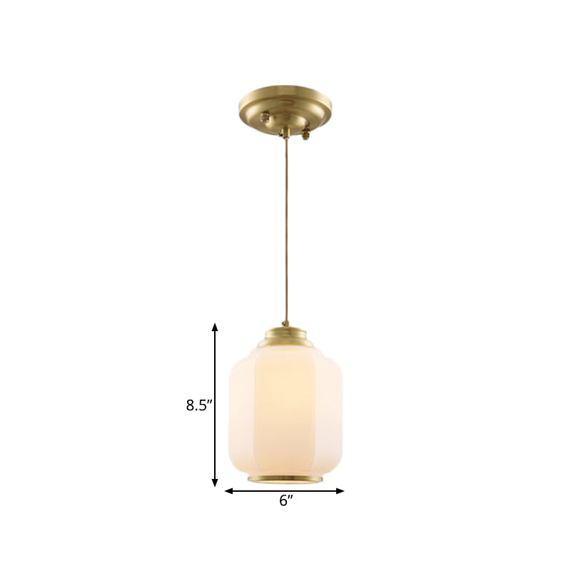 Opal Glass Lantern Suspension Light Traditional 1 Bulb Hallway Hanging Ceiling Lamp in Brass Clearhalo 'Ceiling Lights' 'Pendant Lights' 'Pendants' Lighting' 780722
