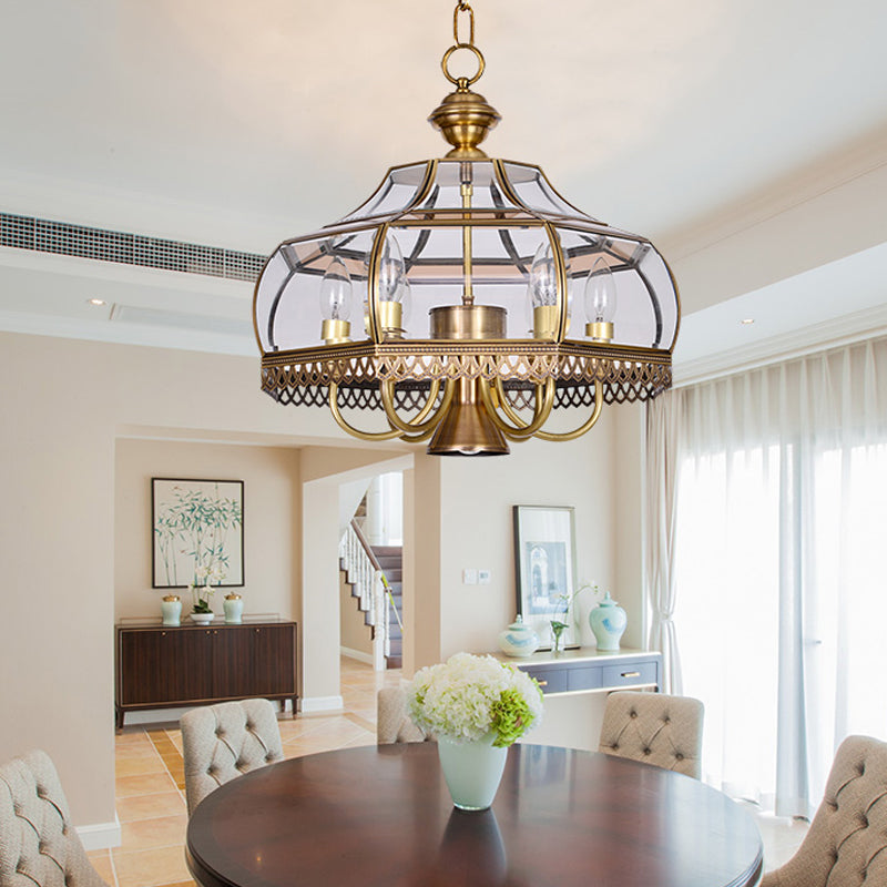 Clear Glass Gourd Chandelier Light Fixture Traditional 7 Bulbs Dining Room Ceiling Pendant Lamp in Brass Clearhalo 'Ceiling Lights' 'Chandeliers' Lighting' options 780787