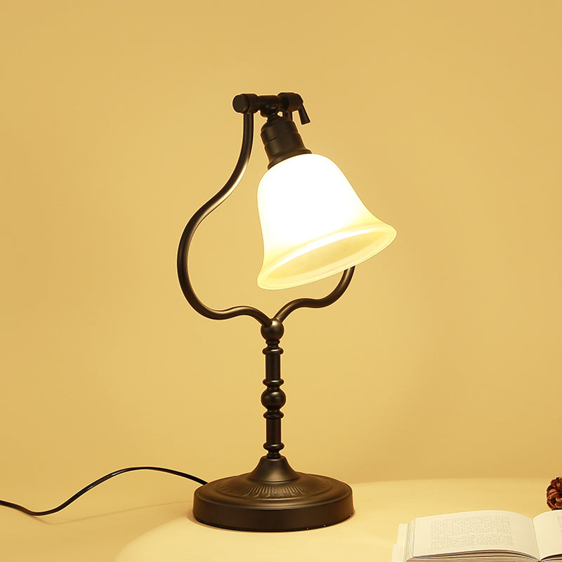 Pear Frame Iron Rotatable Table Light Traditional 1 Head Workshop Nightstand Light in Black with Flared Glass Shade Black Clearhalo 'Lamps' 'Table Lamps' Lighting' 780798