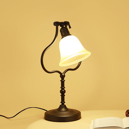 Pear Frame Iron Rotatable Table Light Traditional 1 Head Workshop Nightstand Light in Black with Flared Glass Shade Black Clearhalo 'Lamps' 'Table Lamps' Lighting' 780798