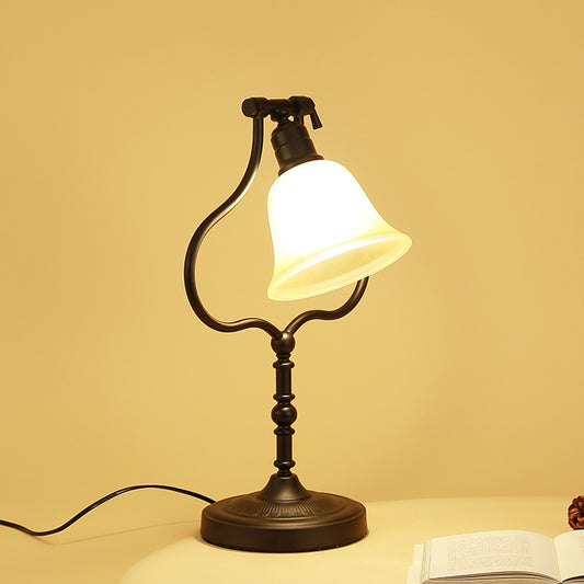 Pear Frame Iron Rotatable Table Light Traditional 1 Head Workshop Nightstand Light in Black with Flared Glass Shade Black Clearhalo 'Lamps' 'Table Lamps' Lighting' 780798