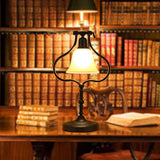 Pear Frame Iron Rotatable Table Light Traditional 1 Head Workshop Nightstand Light in Black with Flared Glass Shade Clearhalo 'Lamps' 'Table Lamps' Lighting' 780799