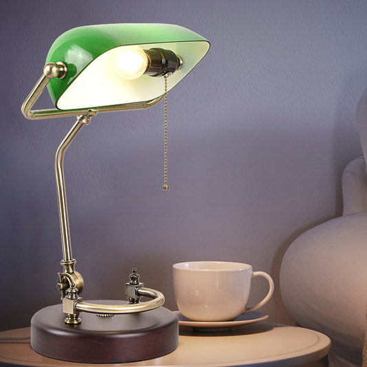 1 Bulb Pull Chain Night Lamp Vintage Green/White Glass Table Light with Swivel Shade for Living Room Green Clearhalo 'Lamps' 'Table Lamps' Lighting' 780810