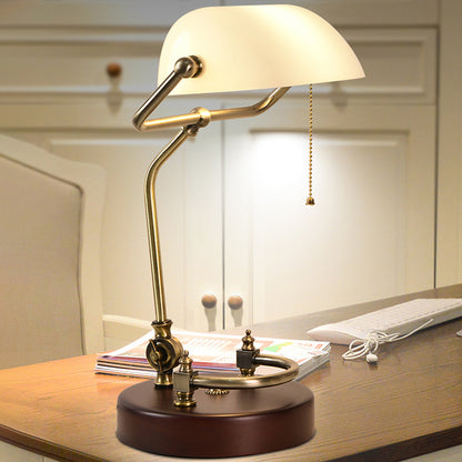 1 Bulb Pull Chain Night Lamp Vintage Green/White Glass Table Light with Swivel Shade for Living Room White Clearhalo 'Lamps' 'Table Lamps' Lighting' 780814