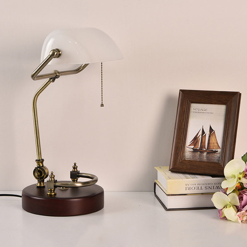 1 Bulb Pull Chain Night Lamp Vintage Green/White Glass Table Light with Swivel Shade for Living Room Clearhalo 'Lamps' 'Table Lamps' Lighting' 780816