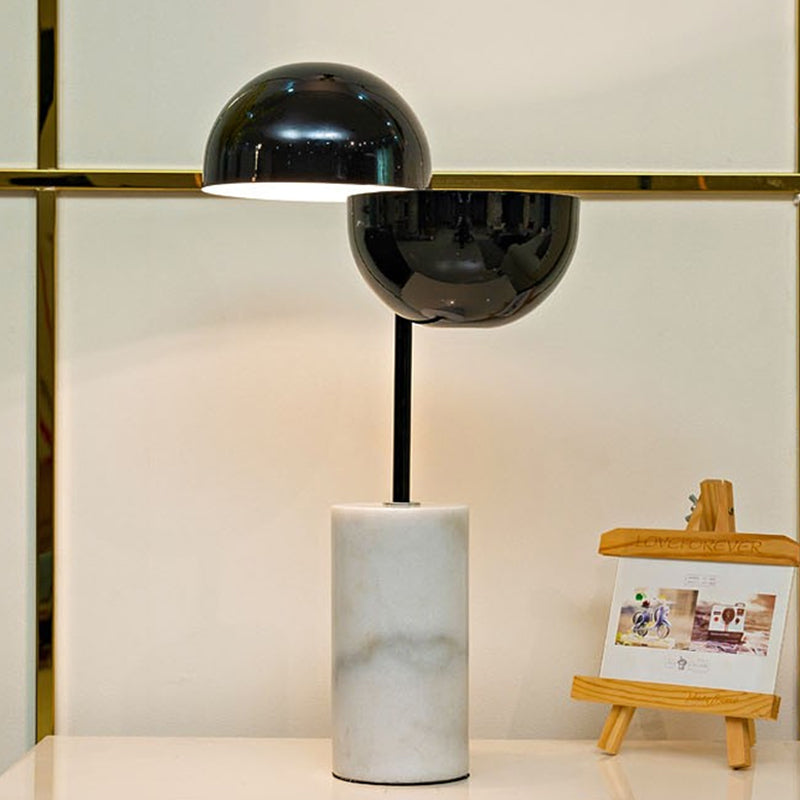 Black Finish Dual Semicircle Night Light Contemporary 2 Lights Iron Night Table Lamp with Cylinder Marble Base Clearhalo 'Lamps' 'Table Lamps' Lighting' 780855