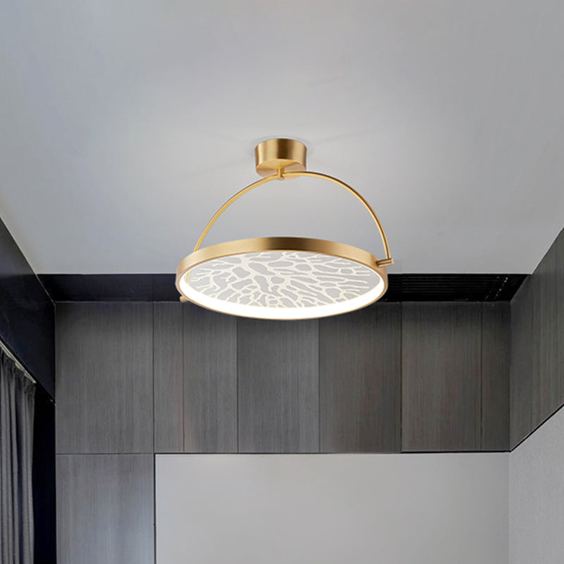 Circle Acrylic Rotatable Semi Mount Lighting Contemporary LED Gold Flush Ceiling Lamp with Context Pattern Gold Clearhalo 'Ceiling Lights' 'Close To Ceiling Lights' 'Close to ceiling' 'Semi-flushmount' Lighting' 780949
