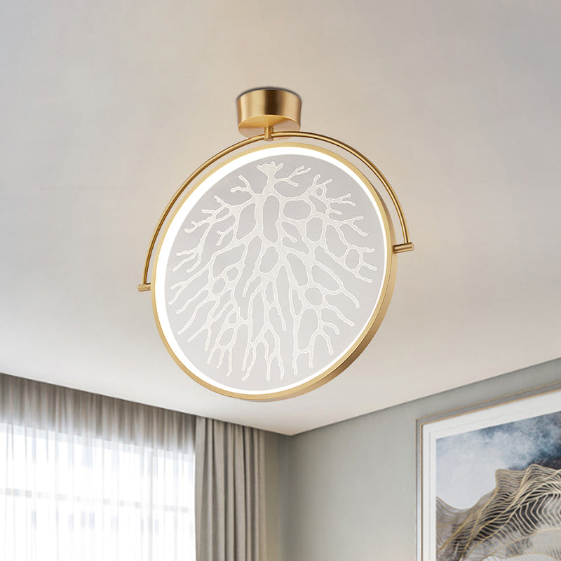 Circle Acrylic Rotatable Semi Mount Lighting Contemporary LED Gold Flush Ceiling Lamp with Context Pattern Clearhalo 'Ceiling Lights' 'Close To Ceiling Lights' 'Close to ceiling' 'Semi-flushmount' Lighting' 780950