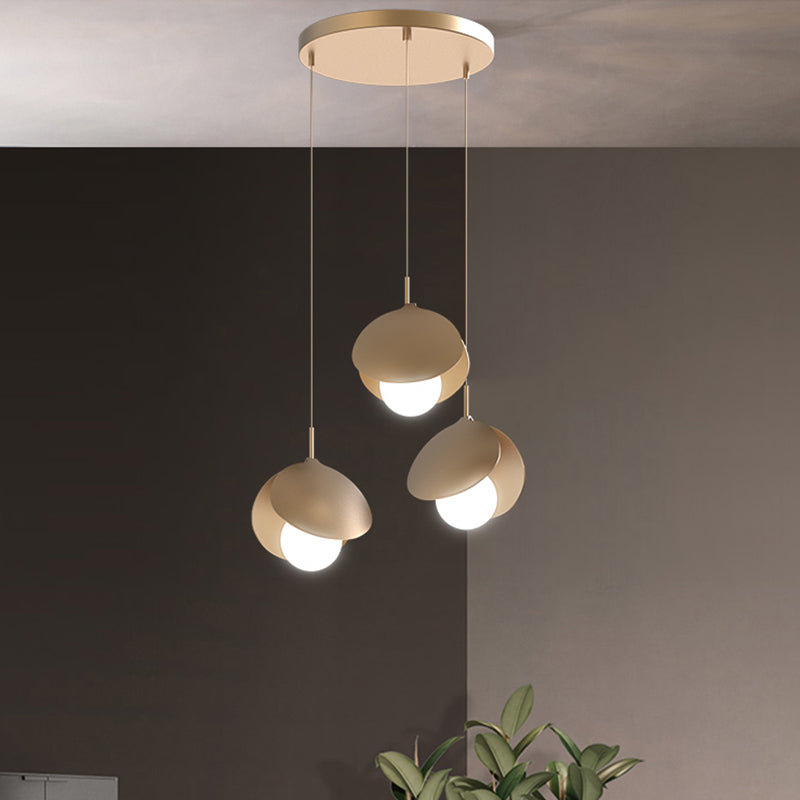 Shell Shape Multiple Hanging Light Modernist Metal 3 Lights Gold Finish LED Ceiling Suspension Lamp with Round Canopy Clearhalo 'Ceiling Lights' 'Modern Pendants' 'Modern' 'Pendant Lights' 'Pendants' Lighting' 781000