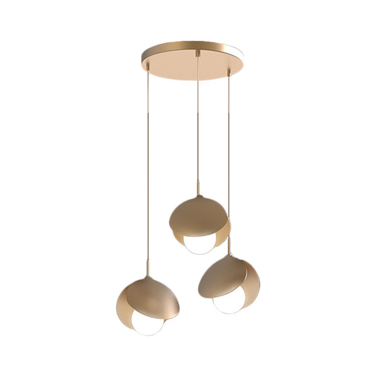 Shell Shape Multiple Hanging Light Modernist Metal 3 Lights Gold Finish LED Ceiling Suspension Lamp with Round Canopy Clearhalo 'Ceiling Lights' 'Modern Pendants' 'Modern' 'Pendant Lights' 'Pendants' Lighting' 781001