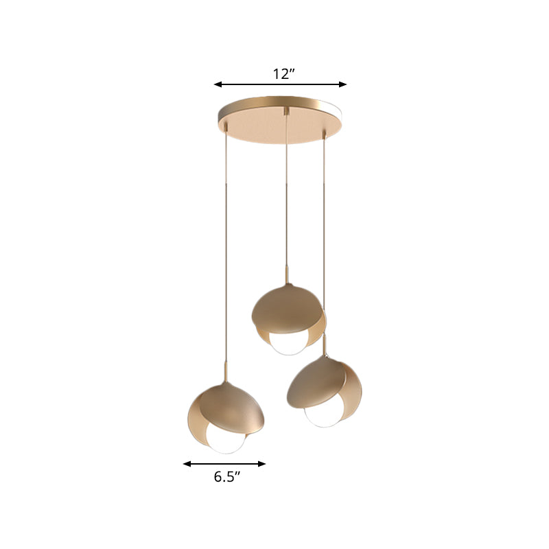 Shell Shape Multiple Hanging Light Modernist Metal 3 Lights Gold Finish LED Ceiling Suspension Lamp with Round Canopy Clearhalo 'Ceiling Lights' 'Modern Pendants' 'Modern' 'Pendant Lights' 'Pendants' Lighting' 781002