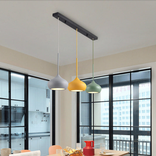 3 Heads Dining Room Multi Ceiling Light Macaron Grey-Yellow-Green Drop Pendant Lamp with Onion Metal Shade Clearhalo 'Ceiling Lights' 'Modern Pendants' 'Modern' 'Pendant Lights' 'Pendants' Lighting' 781004