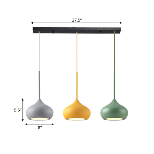 3 Heads Dining Room Multi Ceiling Light Macaron Grey-Yellow-Green Drop Pendant Lamp with Onion Metal Shade Clearhalo 'Ceiling Lights' 'Modern Pendants' 'Modern' 'Pendant Lights' 'Pendants' Lighting' 781006
