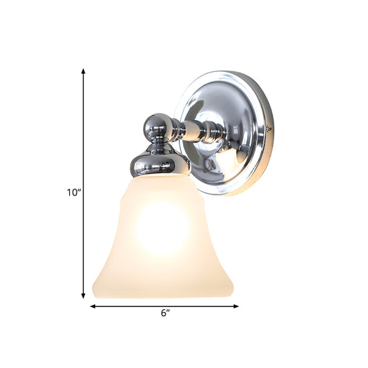 1 Bulb Wall Light Sconce Country Bell White Glass Wall Light Ideas in Silver Clearhalo 'Wall Lamps & Sconces' 'Wall Lights' Lighting' 781023