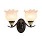 Clear Ribbed Glass Flower Sconce Lamp Countryside 1/2 Lights Living Room Wall Mounted Lighting in Black Clearhalo 'Wall Lamps & Sconces' 'Wall Lights' Lighting' 781088