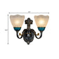 Country Twisted Arm Wall Light Fixture 1/2-Head Metal Sconce Lamp in Black and Blue with Dome Frosted Ribbed Glass Shade Clearhalo 'Wall Lamps & Sconces' 'Wall Lights' Lighting' 781098