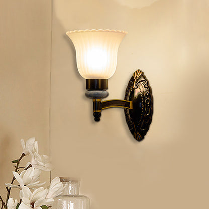 Country Bell Wall Mount Light Fixture 1/2-Light Frosted Glass Sconce Lighting in Black 1.0 Black Clearhalo 'Wall Lamps & Sconces' 'Wall Lights' Lighting' 781164