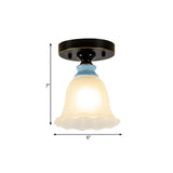 Frosted Glass Flared Flushmount Rural Style 1 Head Corridor Flush Mount Light in Black Clearhalo 'Ceiling Lights' 'Close To Ceiling Lights' 'Close to ceiling' 'Flush mount' Lighting' 781176