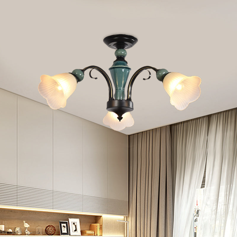 Petal Living Room Semi Flush Mount Light Rural Style 3/5/6 Lights Black Finish Ceiling Lighting with Swooping Arm Clearhalo 'Ceiling Lights' 'Close To Ceiling Lights' 'Close to ceiling' 'Semi-flushmount' Lighting' 781215