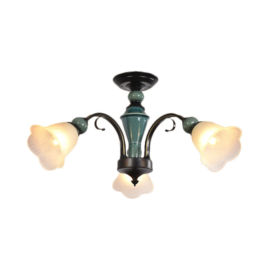 Petal Living Room Semi Flush Mount Light Rural Style 3/5/6 Lights Black Finish Ceiling Lighting with Swooping Arm Clearhalo 'Ceiling Lights' 'Close To Ceiling Lights' 'Close to ceiling' 'Semi-flushmount' Lighting' 781216