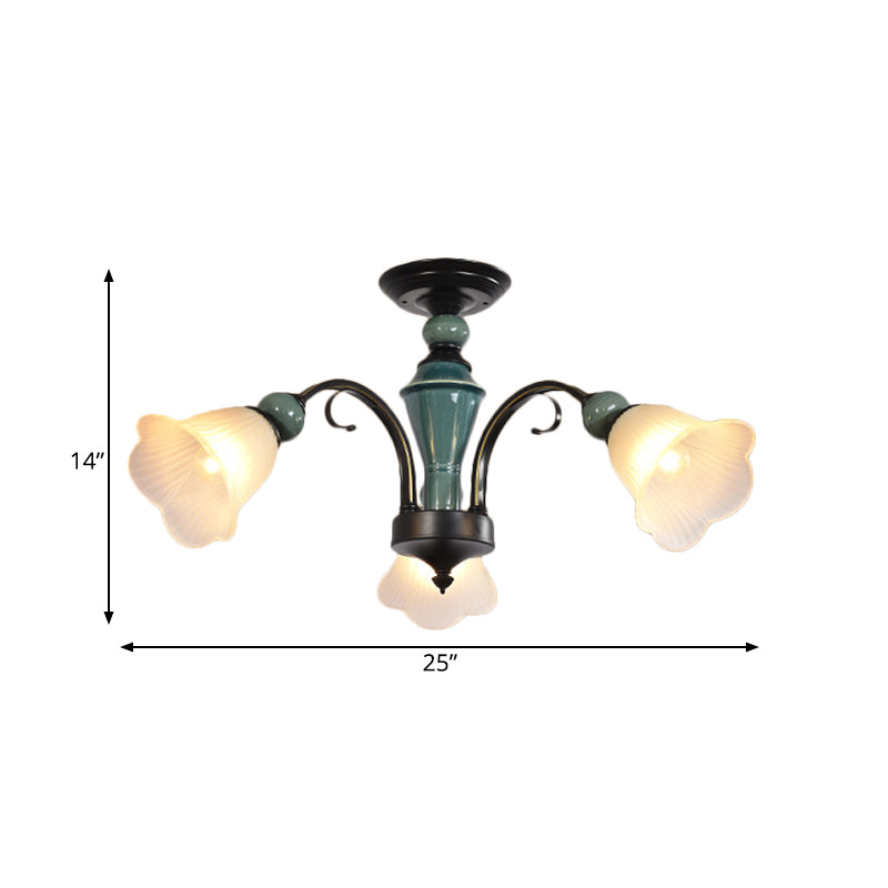 Petal Living Room Semi Flush Mount Light Rural Style 3/5/6 Lights Black Finish Ceiling Lighting with Swooping Arm Clearhalo 'Ceiling Lights' 'Close To Ceiling Lights' 'Close to ceiling' 'Semi-flushmount' Lighting' 781217