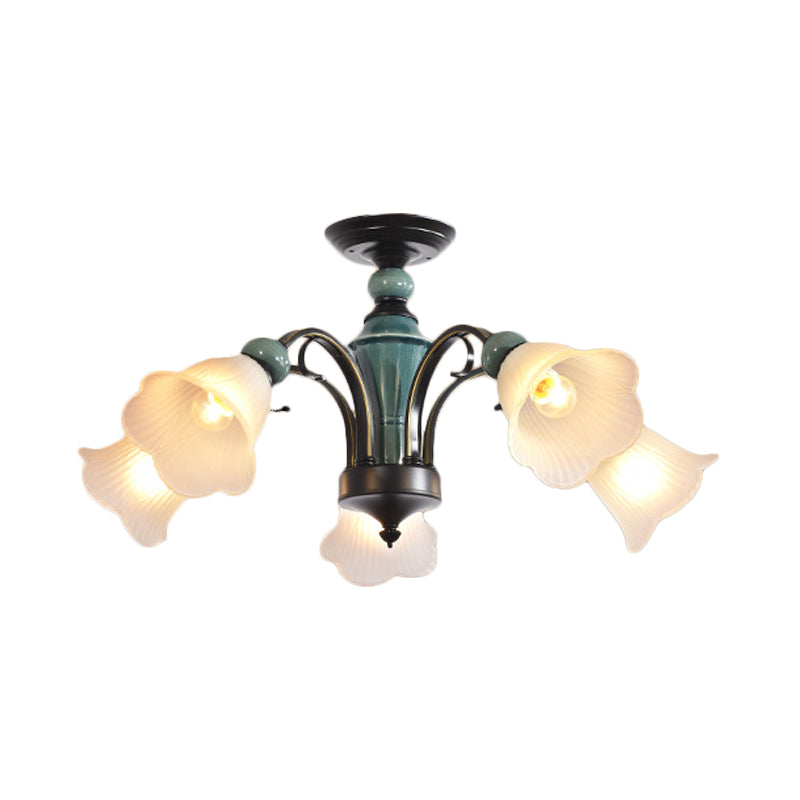 Petal Living Room Semi Flush Mount Light Rural Style 3/5/6 Lights Black Finish Ceiling Lighting with Swooping Arm Clearhalo 'Ceiling Lights' 'Close To Ceiling Lights' 'Close to ceiling' 'Semi-flushmount' Lighting' 781221
