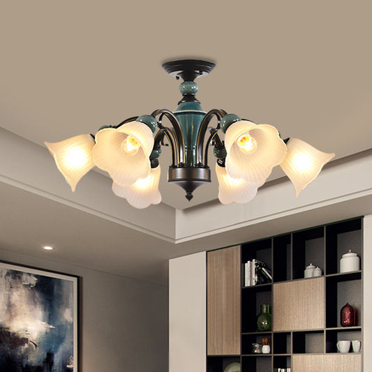 Petal Living Room Semi Flush Mount Light Rural Style 3/5/6 Lights Black Finish Ceiling Lighting with Swooping Arm Clearhalo 'Ceiling Lights' 'Close To Ceiling Lights' 'Close to ceiling' 'Semi-flushmount' Lighting' 781224