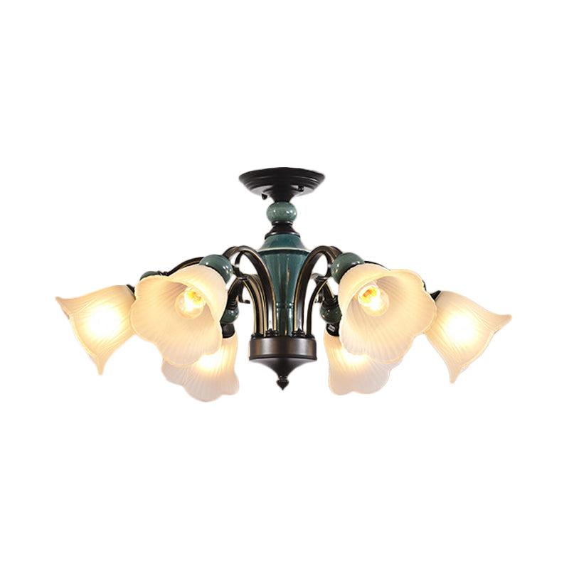 Petal Living Room Semi Flush Mount Light Rural Style 3/5/6 Lights Black Finish Ceiling Lighting with Swooping Arm Clearhalo 'Ceiling Lights' 'Close To Ceiling Lights' 'Close to ceiling' 'Semi-flushmount' Lighting' 781226