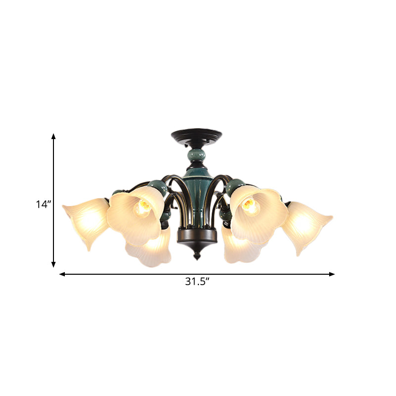 Petal Living Room Semi Flush Mount Light Rural Style 3/5/6 Lights Black Finish Ceiling Lighting with Swooping Arm Clearhalo 'Ceiling Lights' 'Close To Ceiling Lights' 'Close to ceiling' 'Semi-flushmount' Lighting' 781227