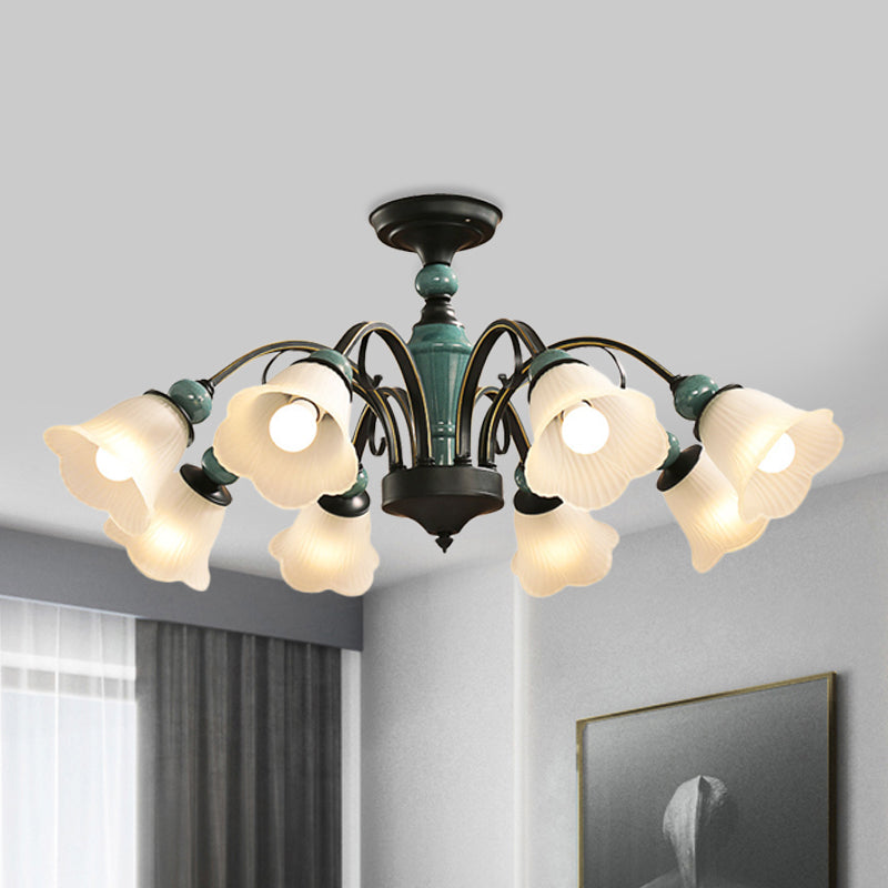 Petal Living Room Semi Flush Mount Light Rural Style 3/5/6 Lights Black Finish Ceiling Lighting with Swooping Arm 8 Black Clearhalo 'Ceiling Lights' 'Close To Ceiling Lights' 'Close to ceiling' 'Semi-flushmount' Lighting' 781228
