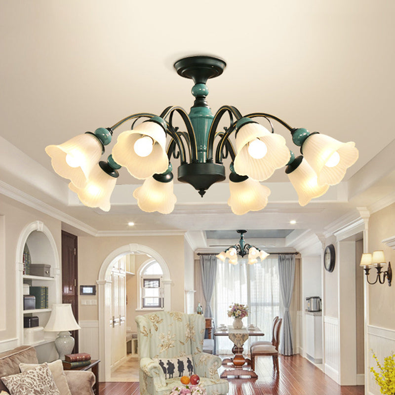 Petal Living Room Semi Flush Mount Light Rural Style 3/5/6 Lights Black Finish Ceiling Lighting with Swooping Arm Clearhalo 'Ceiling Lights' 'Close To Ceiling Lights' 'Close to ceiling' 'Semi-flushmount' Lighting' 781229