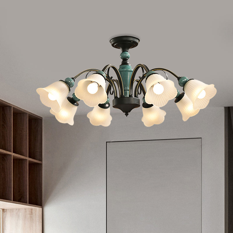Petal Living Room Semi Flush Mount Light Rural Style 3/5/6 Lights Black Finish Ceiling Lighting with Swooping Arm Clearhalo 'Ceiling Lights' 'Close To Ceiling Lights' 'Close to ceiling' 'Semi-flushmount' Lighting' 781230