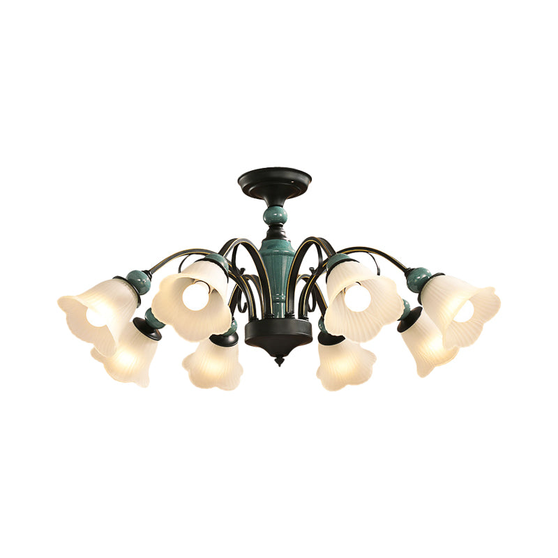 Petal Living Room Semi Flush Mount Light Rural Style 3/5/6 Lights Black Finish Ceiling Lighting with Swooping Arm Clearhalo 'Ceiling Lights' 'Close To Ceiling Lights' 'Close to ceiling' 'Semi-flushmount' Lighting' 781231