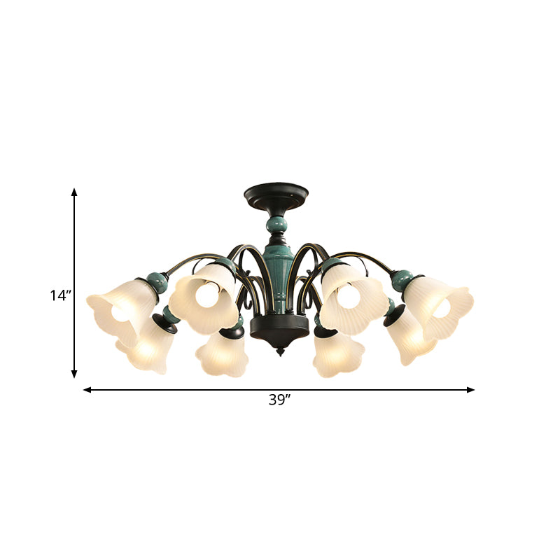 Petal Living Room Semi Flush Mount Light Rural Style 3/5/6 Lights Black Finish Ceiling Lighting with Swooping Arm Clearhalo 'Ceiling Lights' 'Close To Ceiling Lights' 'Close to ceiling' 'Semi-flushmount' Lighting' 781232