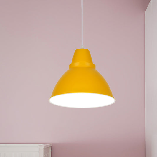 Macaron Funnel Iron Pendant Light 1 Head Ceiling Suspension Lamp in Pink/Purple/Yellow for Dining Room Clearhalo 'Ceiling Lights' 'Pendant Lights' 'Pendants' Lighting' 781620
