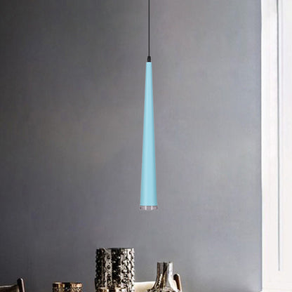 Tapering Mini Hanging Pendant Macaron Metal 1 Bulb Grey/White/Red Suspended Lighting Fixture over Table Blue Clearhalo 'Ceiling Lights' 'Pendant Lights' 'Pendants' Lighting' 781670_787cd7f8-168a-4ab9-a111-e3b7d03b3a8b