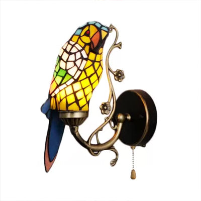 Rustic Parrot Wall Lighting Art Glass 1 Light Art Deco Sconce Light for Living Room Clearhalo 'Industrial' 'Middle century wall lights' 'Tiffany wall lights' 'Tiffany' 'Wall Lamps & Sconces' 'Wall Lights' Lighting' 7817