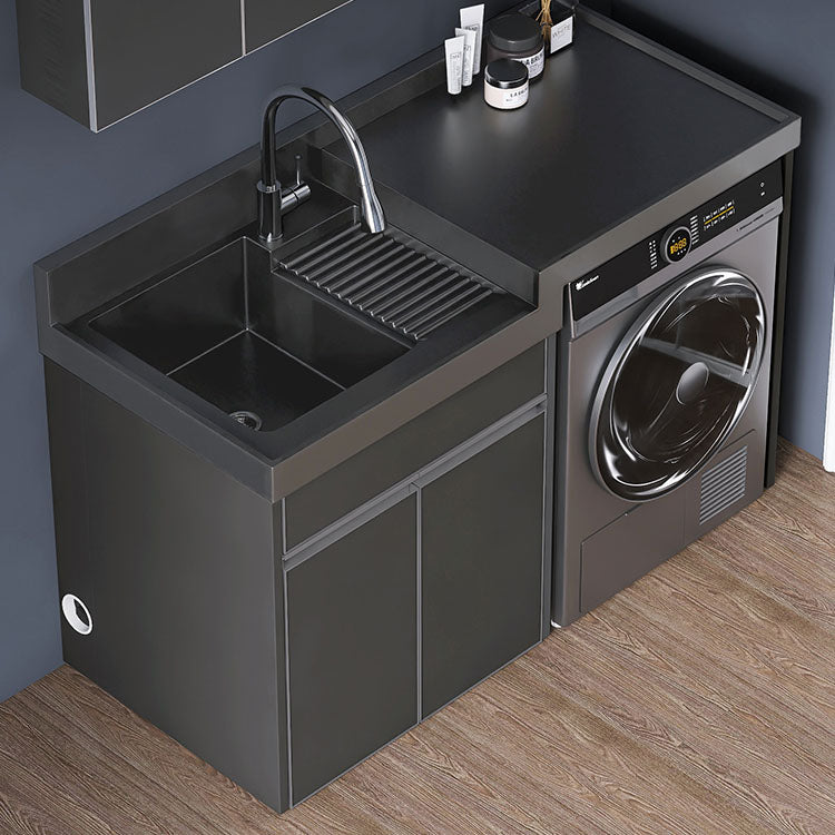 Freestanding Metal Modern Bathroom Vanity Set with Sink Faucet Clearhalo 'Bathroom Remodel & Bathroom Fixtures' 'Bathroom Vanities' 'bathroom_vanities' 'Home Improvement' 'home_improvement' 'home_improvement_bathroom_vanities' 7817752