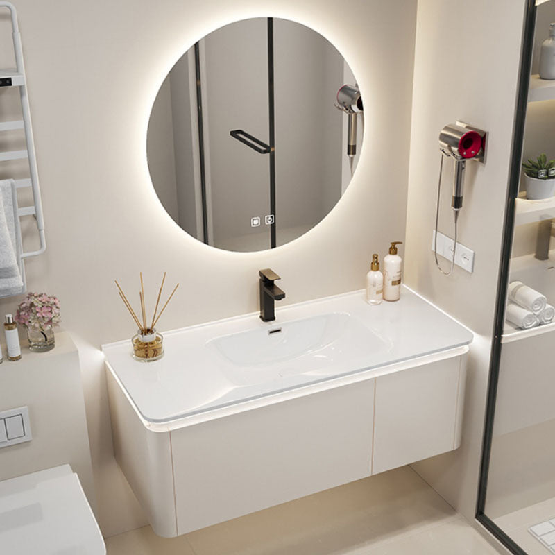 Wall Mount Modern Bathroom Sink Vanity with Mirror Faucet Sink Vanity & Faucet & Round Mirror 43.3"L x 19.7"W x 19.7"H Clearhalo 'Bathroom Remodel & Bathroom Fixtures' 'Bathroom Vanities' 'bathroom_vanities' 'Home Improvement' 'home_improvement' 'home_improvement_bathroom_vanities' 7817777