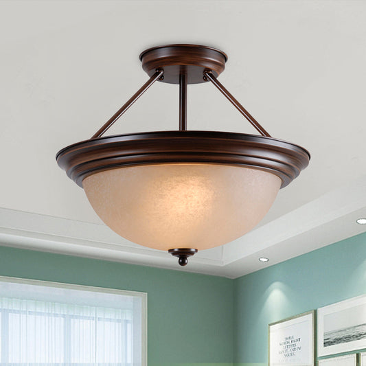 2 Lights Semi Mount Lighting Country Style Living Room Close to Ceiling Lamp with Dome White/Amber Glass Shade Amber Clearhalo 'Ceiling Lights' 'Close To Ceiling Lights' 'Close to ceiling' 'Semi-flushmount' Lighting' 781828