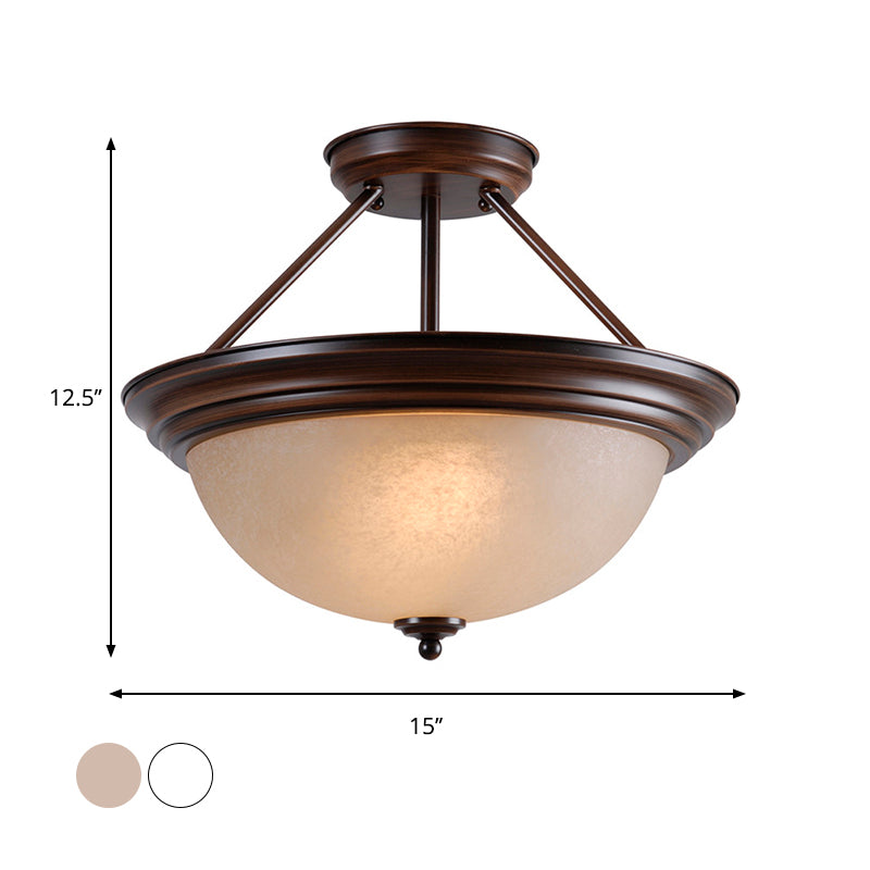 2 Lights Semi Mount Lighting Country Style Living Room Close to Ceiling Lamp with Dome White/Amber Glass Shade Clearhalo 'Ceiling Lights' 'Close To Ceiling Lights' 'Close to ceiling' 'Semi-flushmount' Lighting' 781831