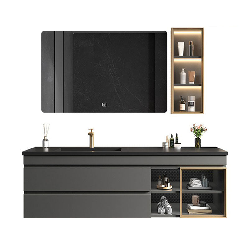 Wall Mount Modern Bathroom Sink Vanity with Faucet Sink Mirror Vanity & Faucet & Smart Mirror & Sensor Sideboard Clearhalo 'Bathroom Remodel & Bathroom Fixtures' 'Bathroom Vanities' 'bathroom_vanities' 'Home Improvement' 'home_improvement' 'home_improvement_bathroom_vanities' 7818577