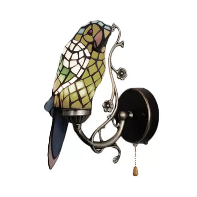 Rustic Parrot Wall Lighting Art Glass 1 Light Art Deco Sconce Light for Living Room Clearhalo 'Industrial' 'Middle century wall lights' 'Tiffany wall lights' 'Tiffany' 'Wall Lamps & Sconces' 'Wall Lights' Lighting' 7818