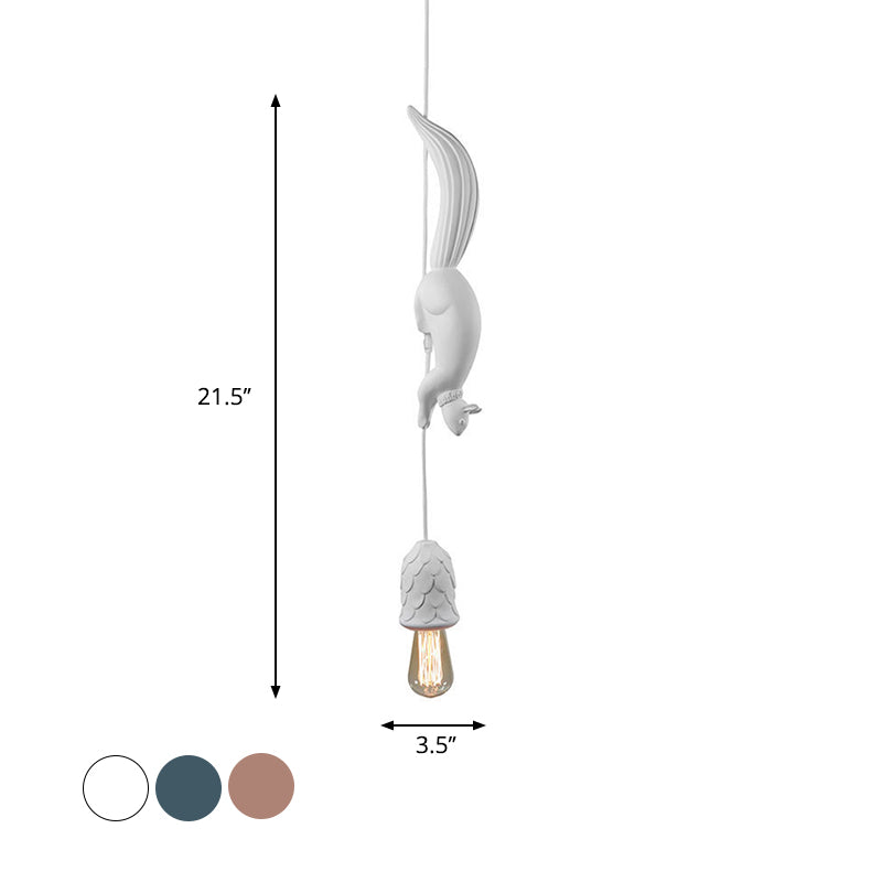 Warehouse Pinecone Shape Hanging Lamp 1 Light Resin Ceiling Pendant Light in White/Pink/Blue with Squirrel Deco Clearhalo 'Ceiling Lights' 'Pendant Lights' 'Pendants' Lighting' 781905