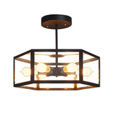 Antiqued Hexagon Semi Flush Light Fixture 6 Lights Clear Glass Close to Ceiling Lamp in Black Clearhalo 'Ceiling Lights' 'Close To Ceiling Lights' 'Close to ceiling' 'Semi-flushmount' Lighting' 782036