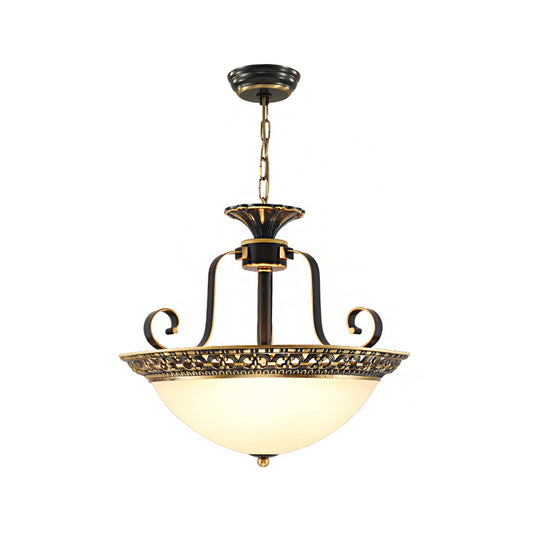 Domed Opal Glass Ceiling Chandelier Traditional 3 Lights Dining Room Suspension Lamp in Brass Clearhalo 'Ceiling Lights' 'Chandeliers' 'Glass shade' 'Glass' 'Pendant Lights' Lighting' 782073